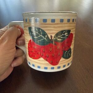 Tienshan Strawberry Stoneware Coffee Mug Farmhouse Country Kitchen